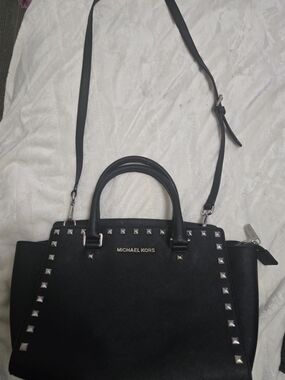 Michael Kors Black Stud-Trim Saffiano Leather Satchel